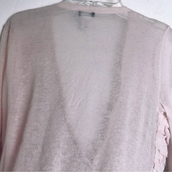 J.Crew Ruffle Cotton Cardigan Sweater Top Lightweight Knit Preppy V Semi Sheer M - Picture 11 of 16